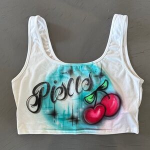White Pisces Crop Top with Cherry Design